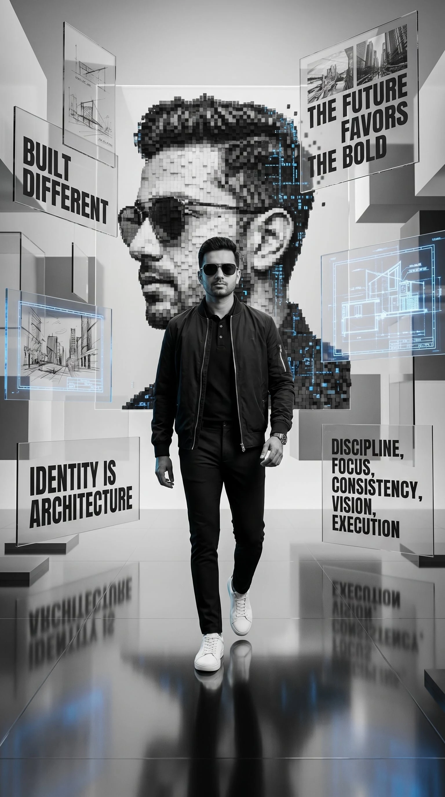 Una revista digital motivacional monocromática futurista