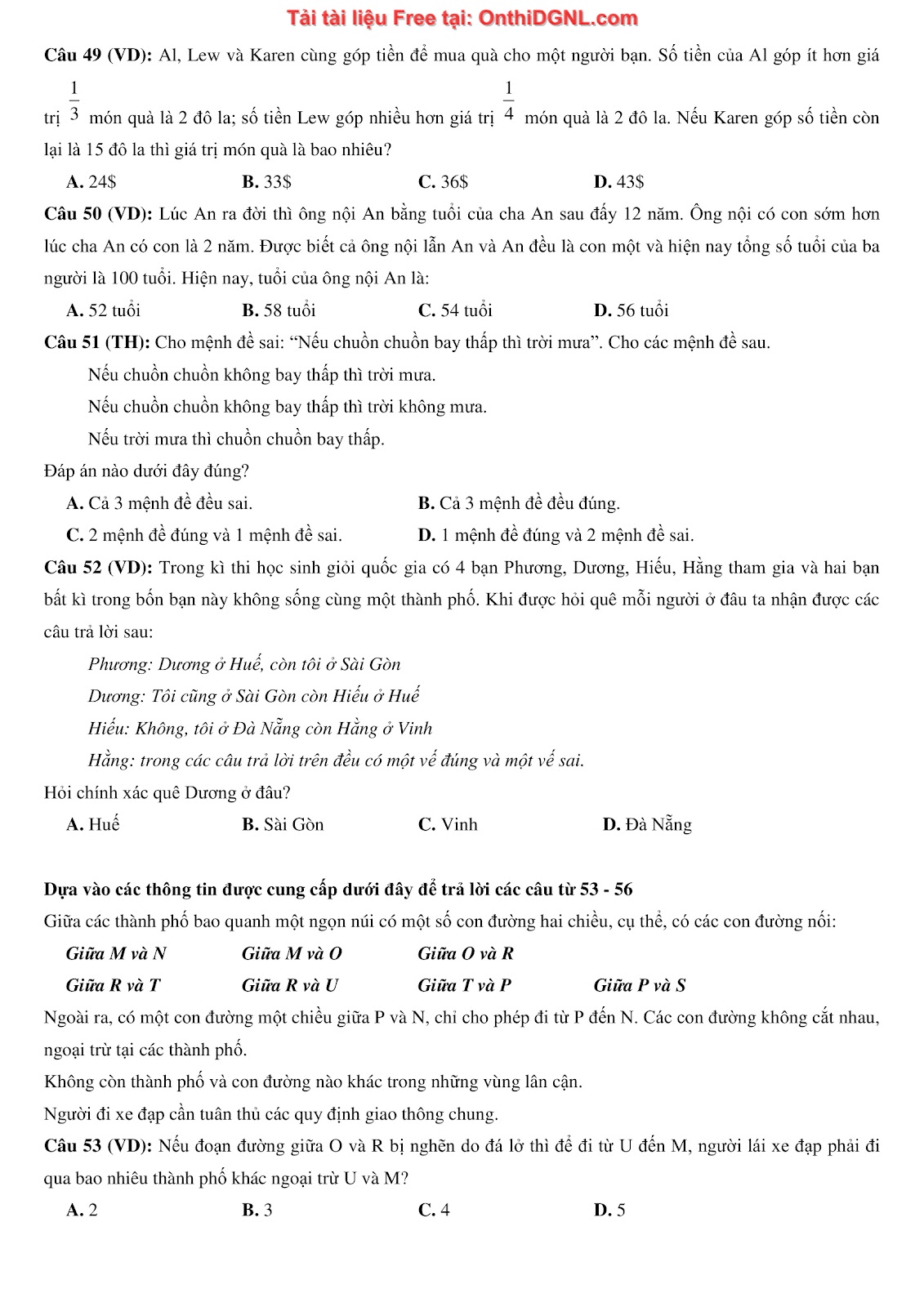 900 bài tập môn Toán - Ôn thi ĐGNL ĐHQG TP HCM Phần 2