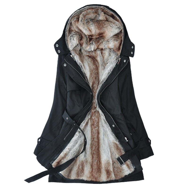 Gefütterter Parka mit Kunstfellkragen und Kapuze