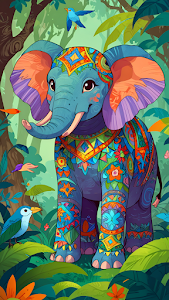 Colorful Decorated Elephant Jungle Illustration Art