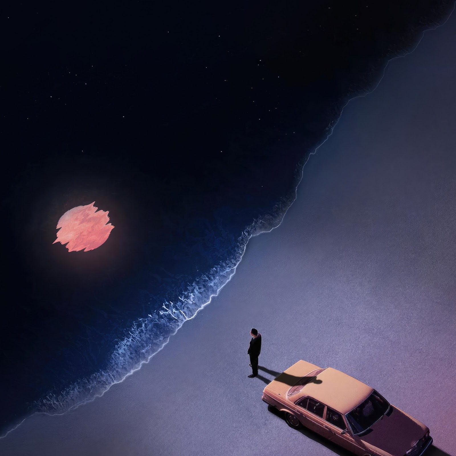 Download Beach, Car, Surreal, Night, Silhouette 4K iPhone