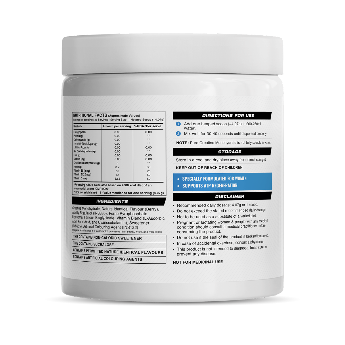 Wellcore Micronised Creatine Monohydrate For Women — Cranberry Crush, 134.5g