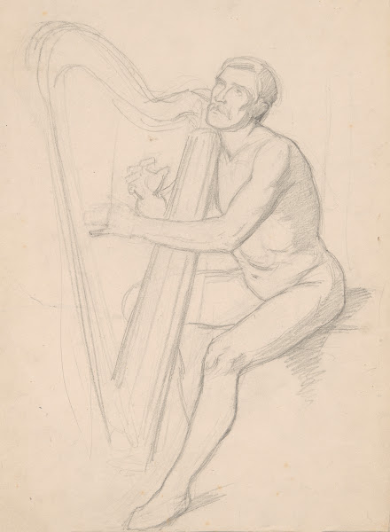 Nude male study to the painting King David playing the harp 1855