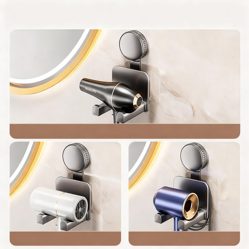 Suction cup holder for hairdryer and bathroom accessories
