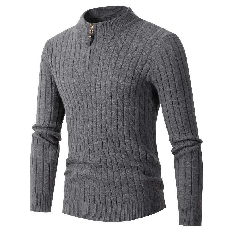 Men's knitted sweater with cable pattern and zipper