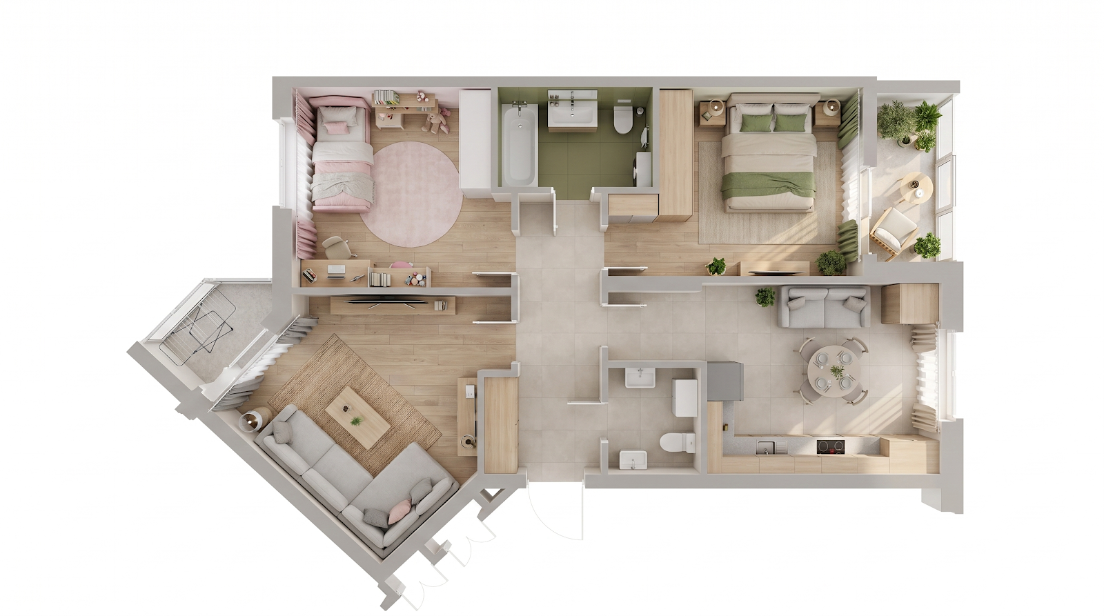 Apartment render in Scandinavian style