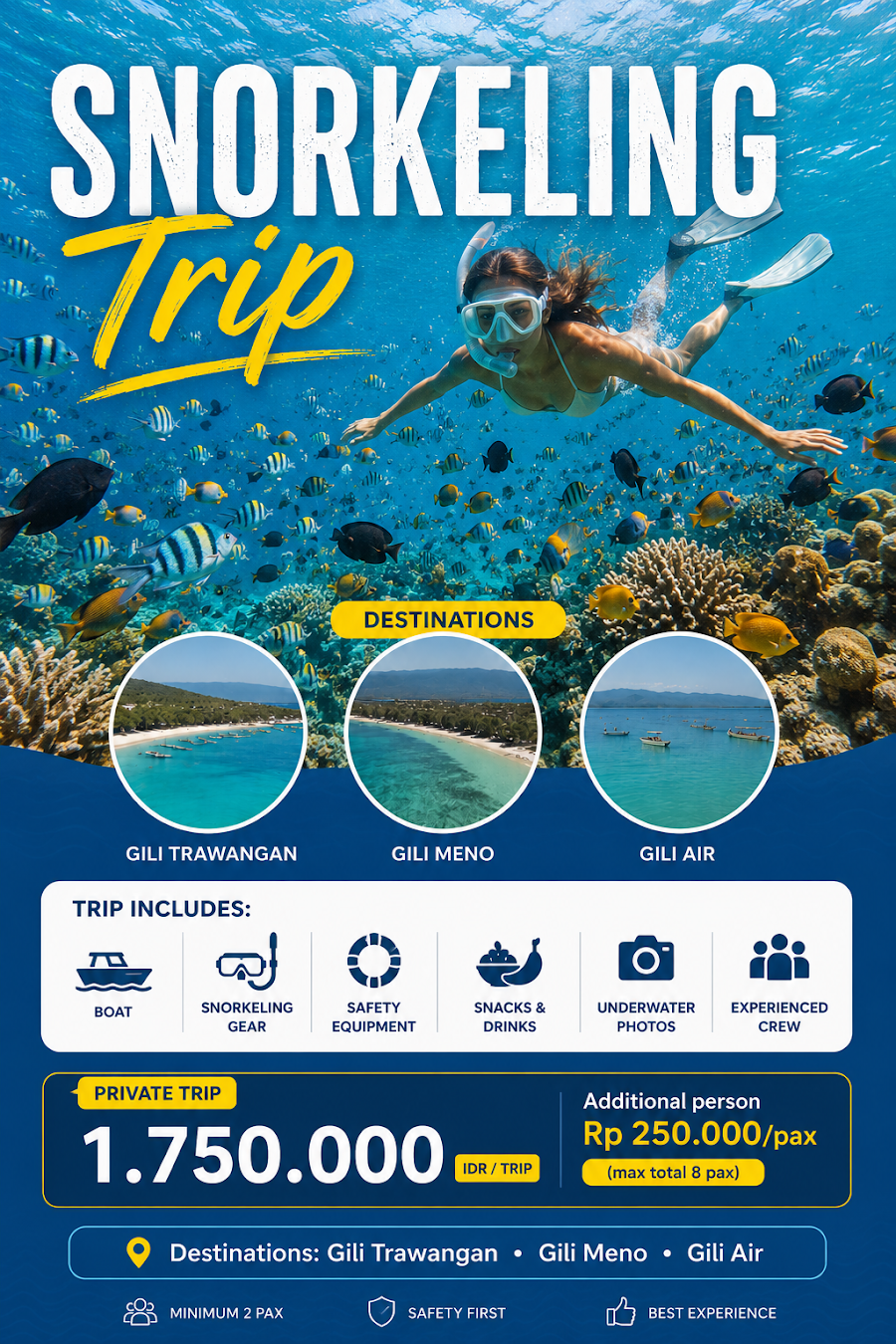 Snorkelers above a reef at Gili Meno