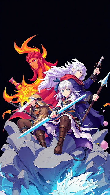 Fantasy Heroes with Swords on Ice and Fire - Free mobile Wallpaper