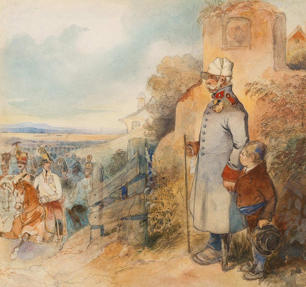 A grandfather and his grandson observing Archduke Karl of Austria Teschen in the