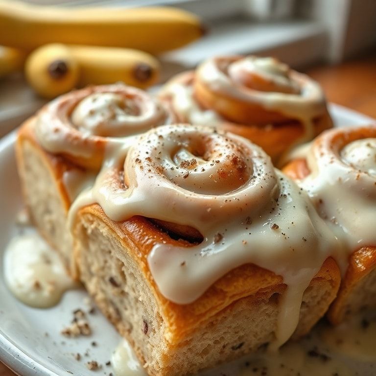 Soft Banana Bread Cinnamon Rolls with Creamy Icing: Easy, Homemade Breakfast Treat