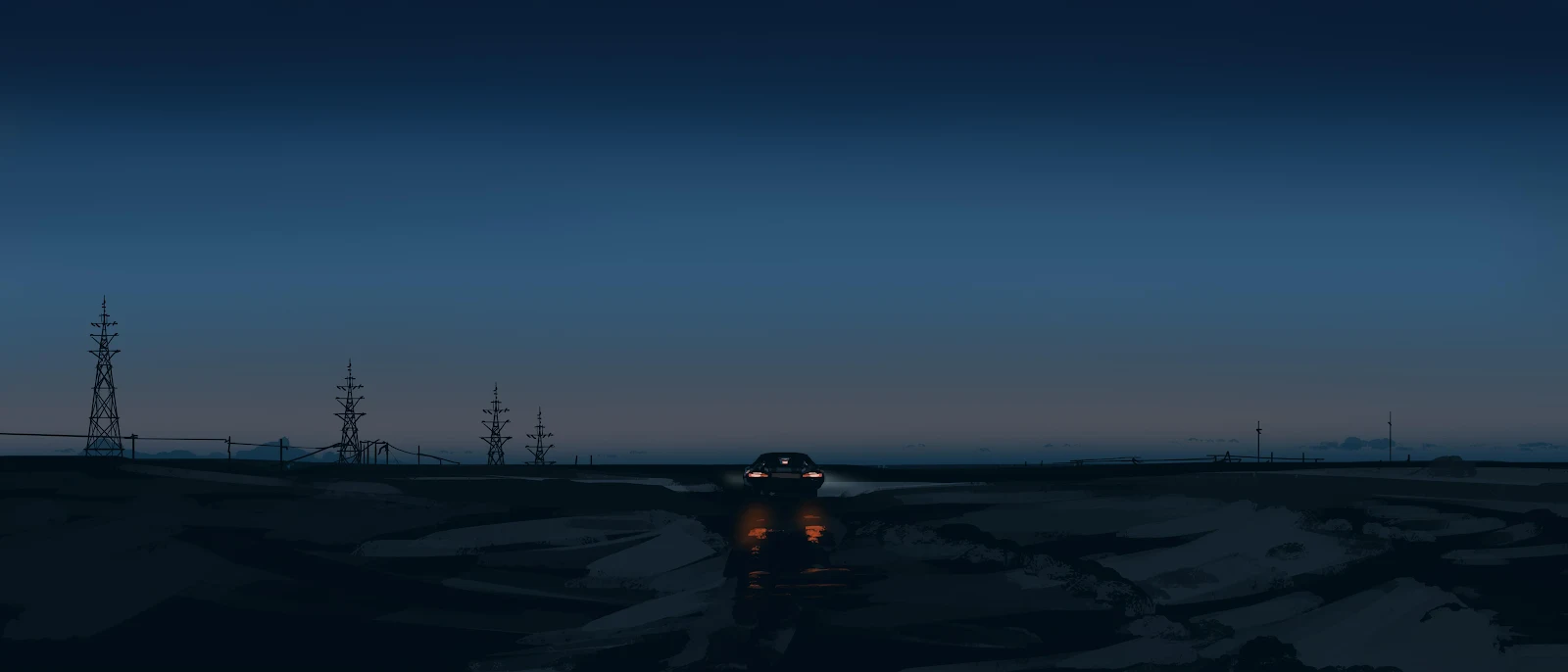 Lone Car Under Twilight Sky 4K Desktop Wallpaper