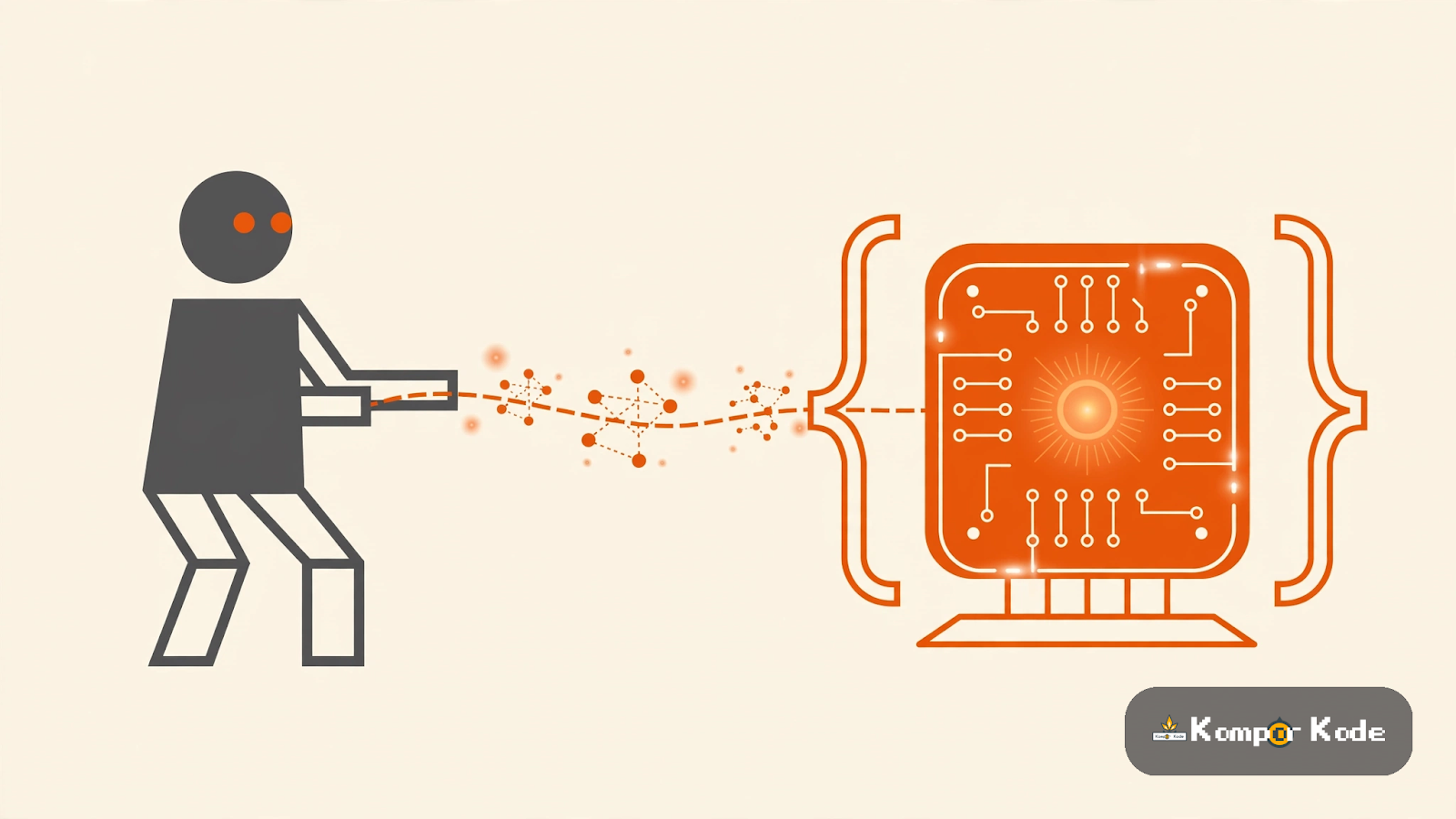 Ilustrasi manusia berhadapan dengan chip AI