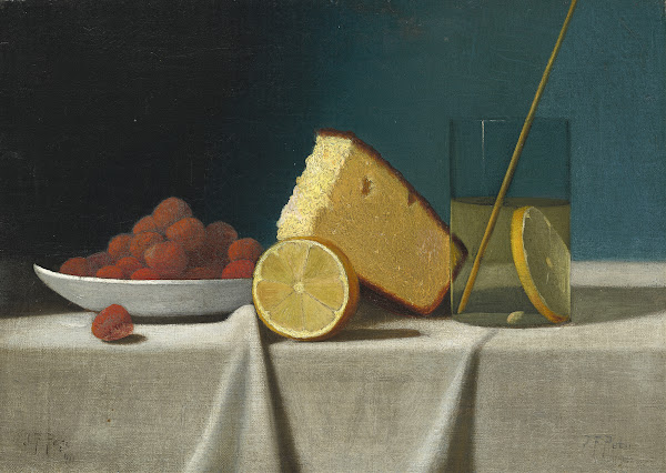 Still Life with CakeLemon Strawberries and Glass 1890