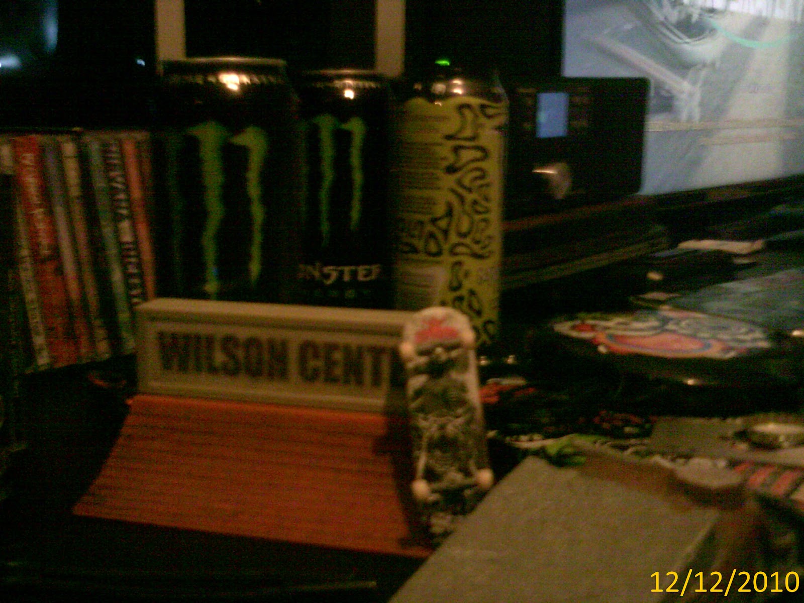 Tech Decks along side mini ramps and cans of monster and shi