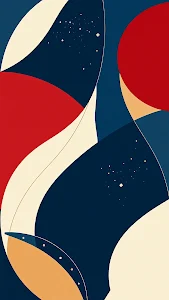 Abstract Flowing Shapes in Navy, Red, and Cream Tones