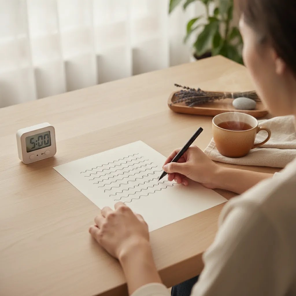 Low-friction coping routine with simple creative grounding practice for beginners at home