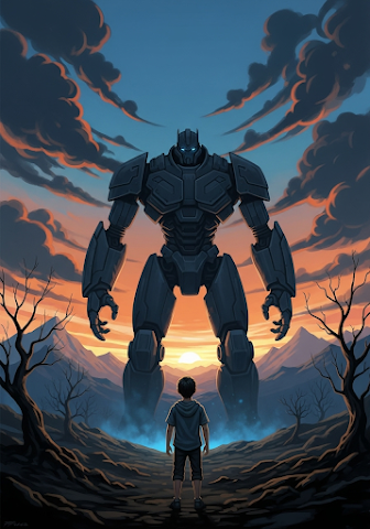 Boy and Colossal Robot Sunset