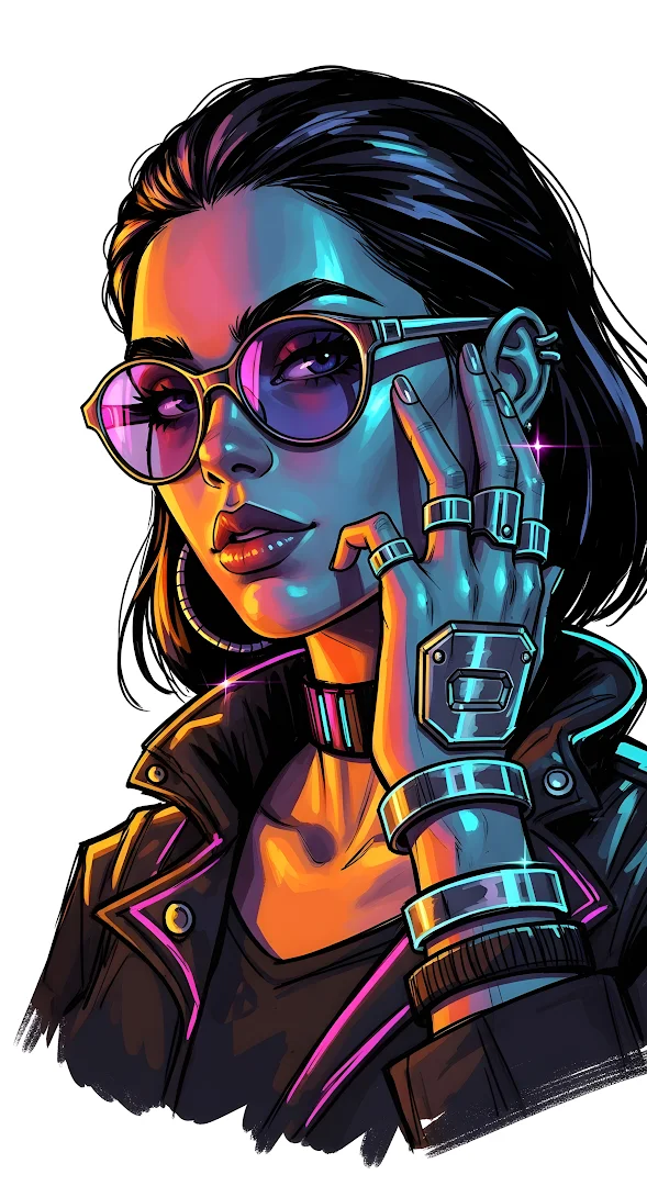 Neon Cyberpunk Girl Portrait Synthwave Style Art