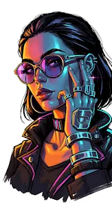Neon Cyberpunk Girl Portrait Synthwave Style Art