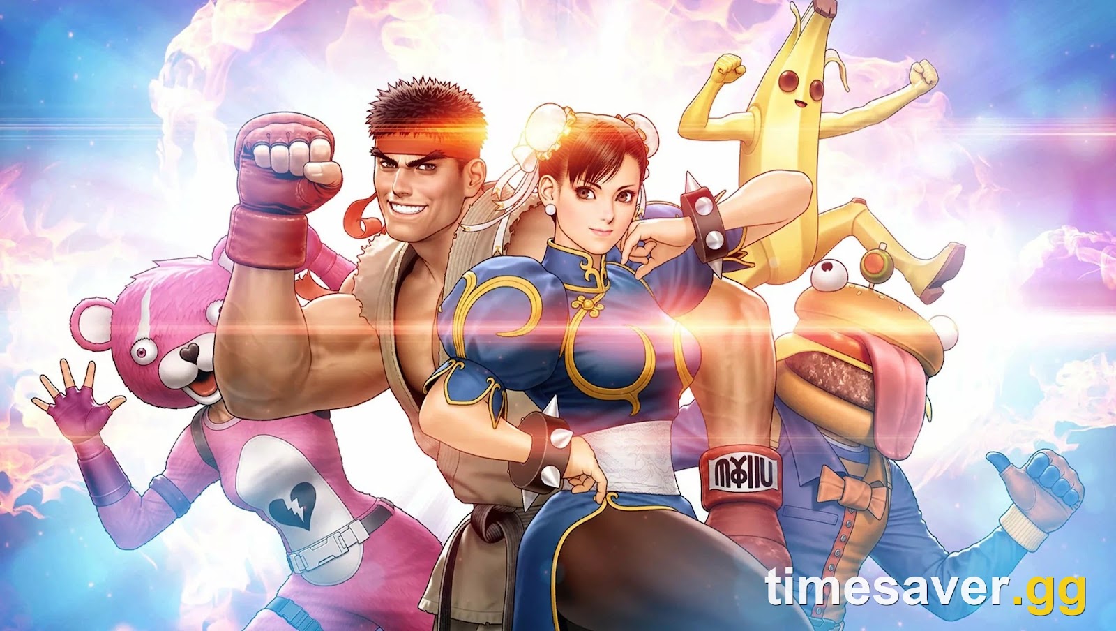 Fortnite Ryu and Chun-Li crossover promotional artwork from the original Street Fighter collaboration