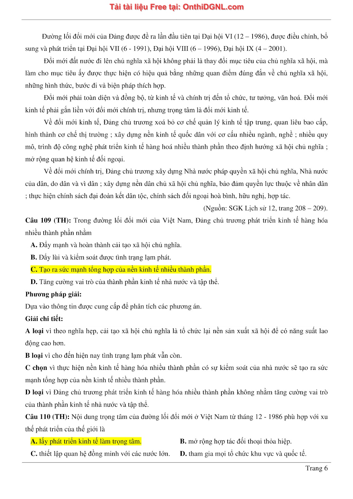 150 bài tập môn Sủ- Ôn thi ĐGNL ĐHQG HN Phần 9