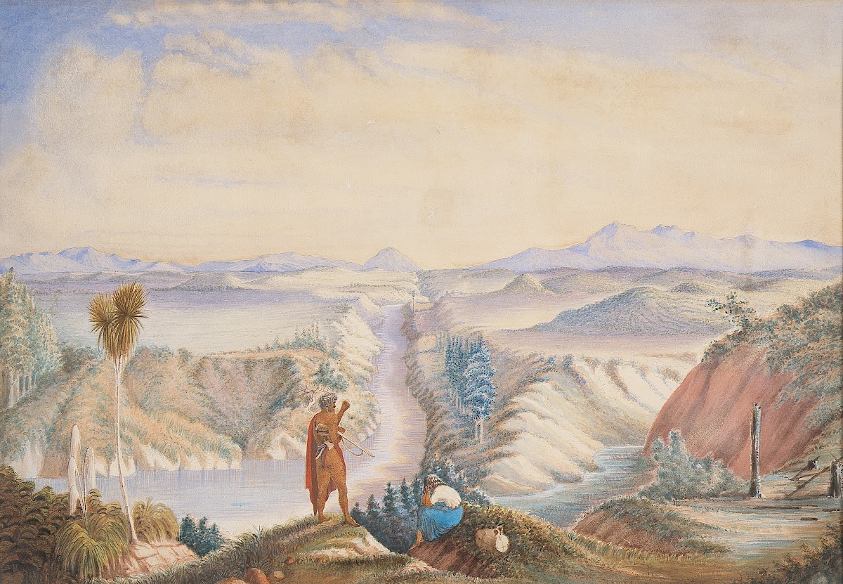 The junction of the Karapiro Stream and Waikato River circa 1864