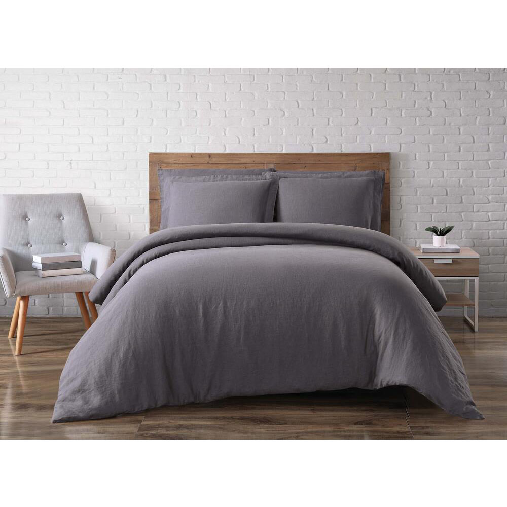 Set de duvet king de lino Brooklyn Loom™ color carbón, 3 piezas