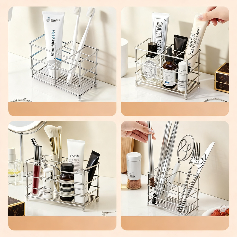 Stainless steel toothbrush holder, shelf