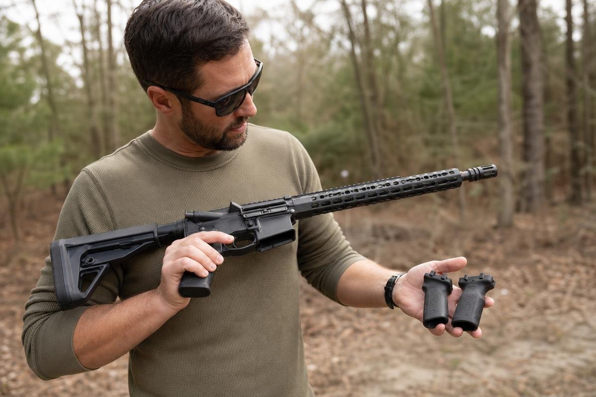 AR-15 grip angle matched to shooting position and rifle setup