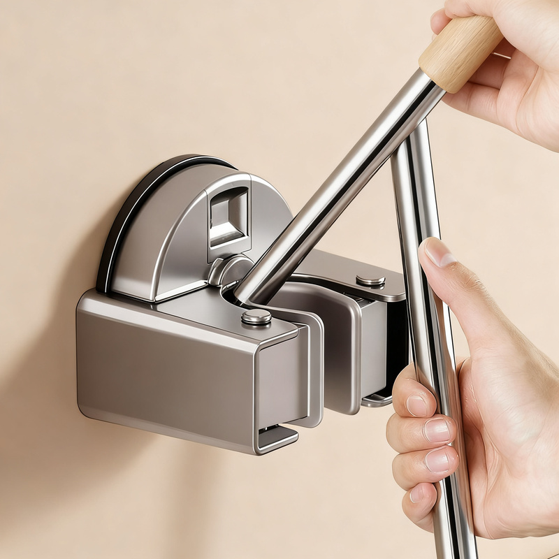Suction cup holder for broom and mop
