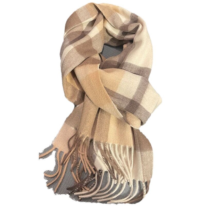 Women's scarf with check pattern and fringes, 200x50 cm