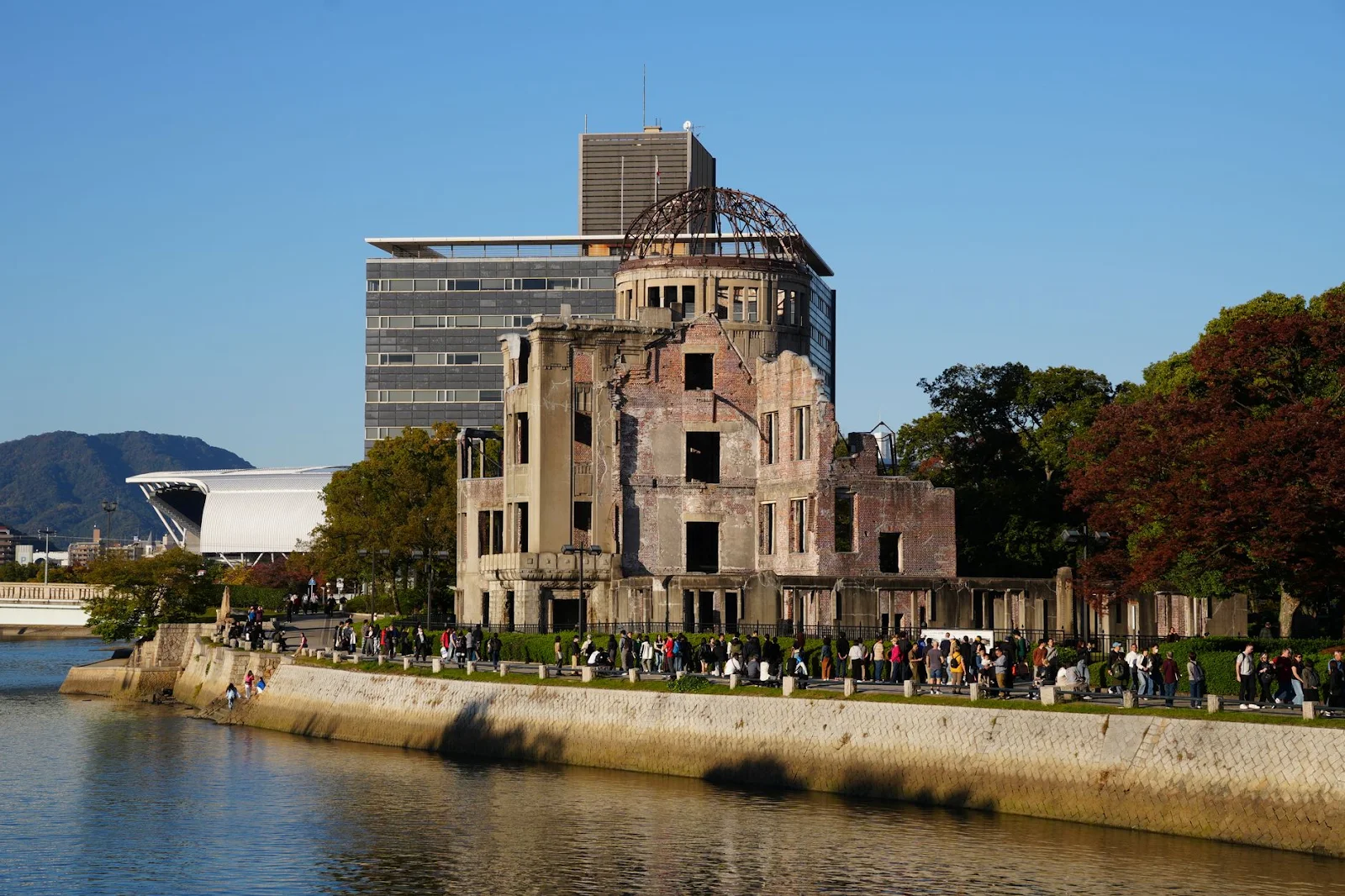View of the historic Atomic Bomb Dome at Hiroshima Peace Memorial Park, Japan.