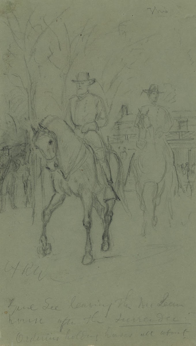Genl Lee leaving the McLean house after the surrender 1865
