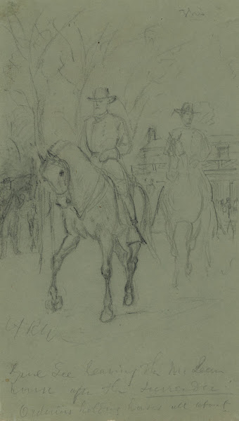Genl Lee leaving the McLean house after the surrender 1865
