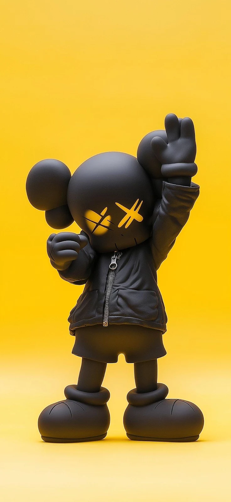 Matte Black KAWS Companion Figure - 3D Digital Art iPhone Wallpaper (942x2048)