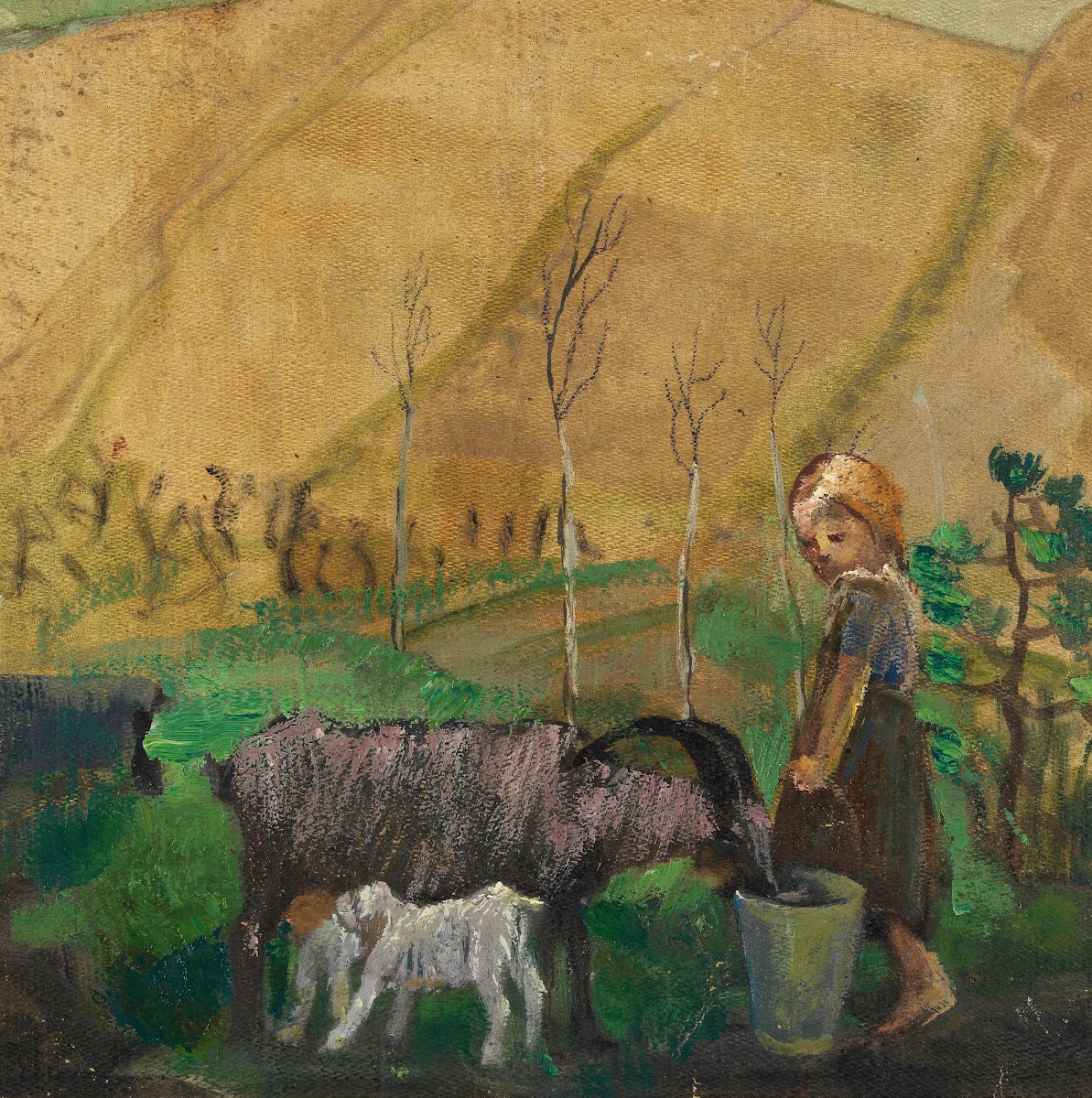 Ziegen tränkendes Mädchen 1912