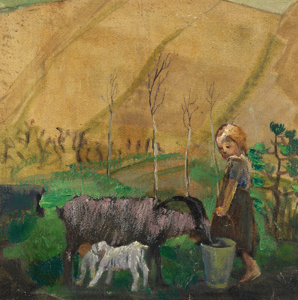 Ziegen tränkendes Mädchen 1912