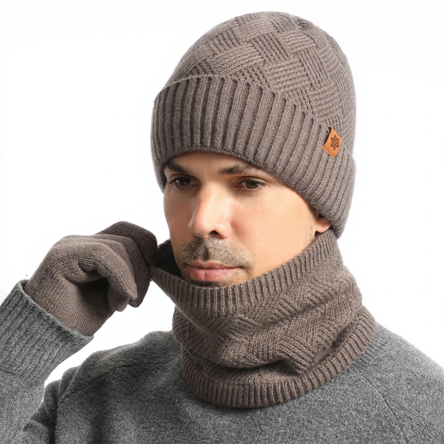 Men's Knit Set: Beanie, Scarf, and Gloves, Lined