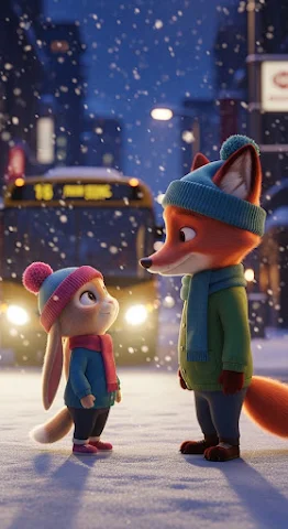 Animated Fox and Bunny Winter Scene