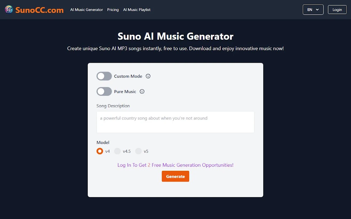 Captura de SunoCC AI