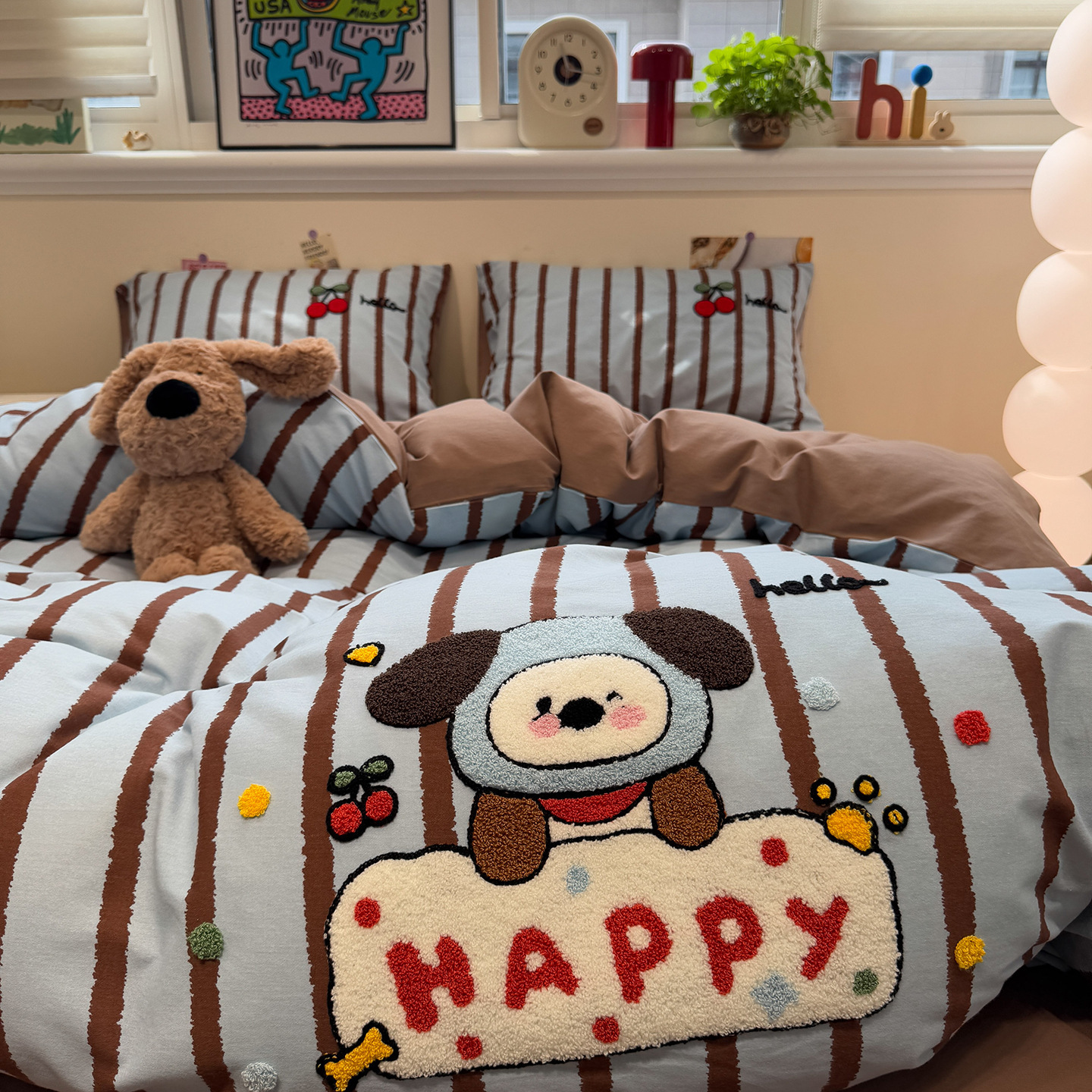 Angerautes Baumwoll-Bettwäsche-Set für Kinder