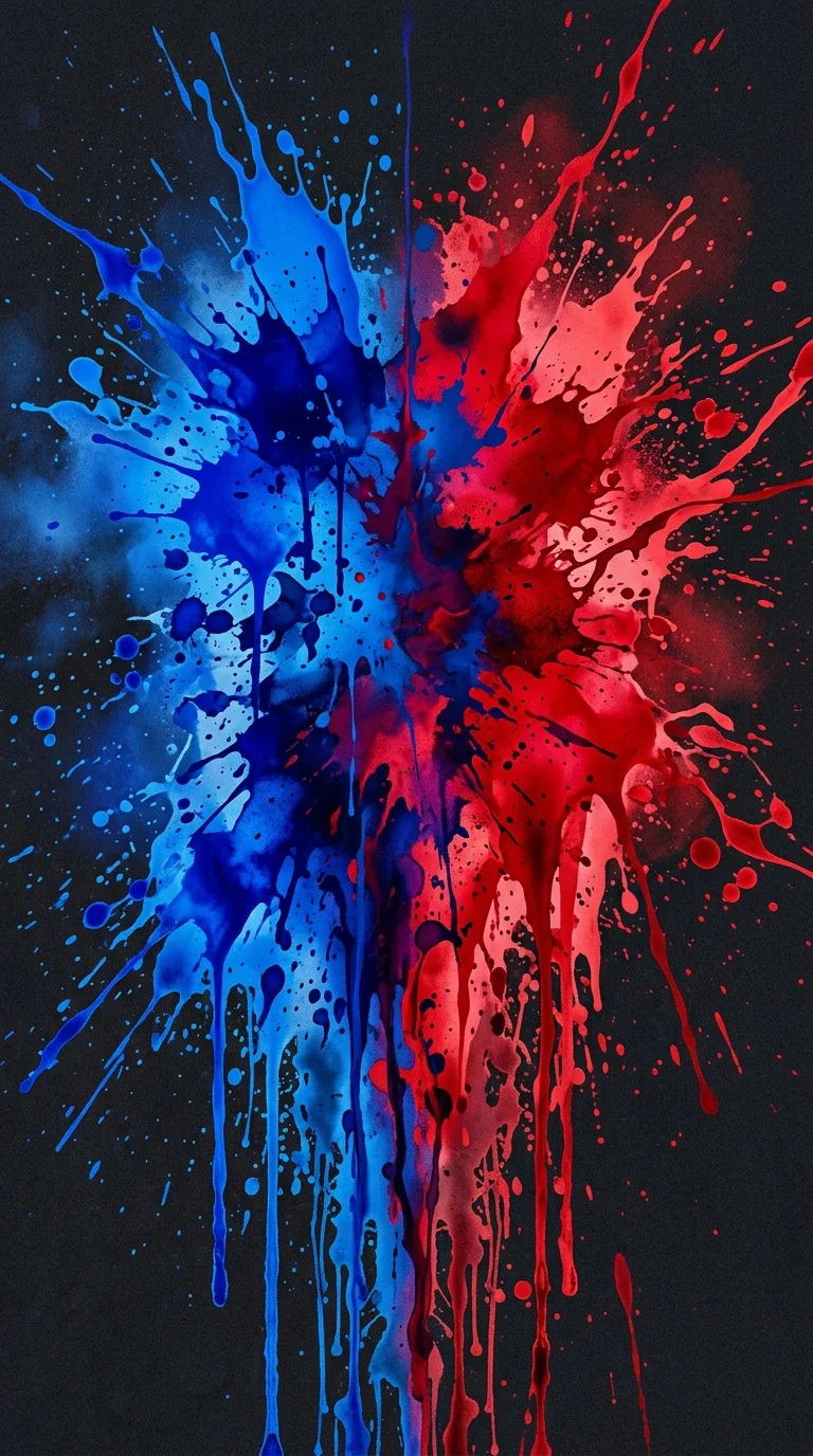 Abstract Digital Art of Saturated Blue and Red Ink Splashes - Free 4K mobile Wallpaper