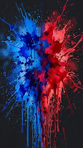 Abstract Digital Art of Saturated Blue and Red Ink Splashes