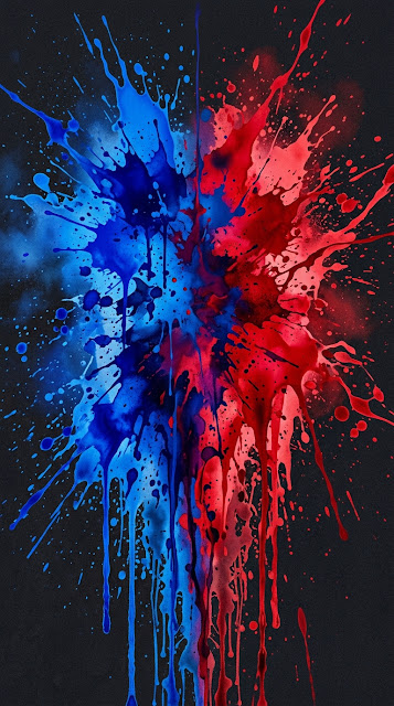 Abstract Digital Art of Saturated Blue and Red Ink Splashes - Free mobile Wallpaper