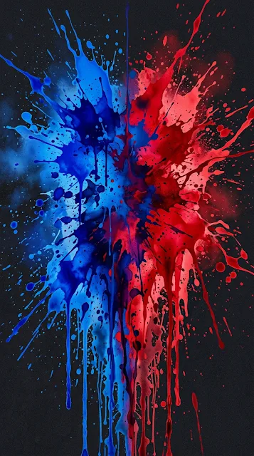 Abstract Digital Art of Saturated Blue and Red Ink Splashes