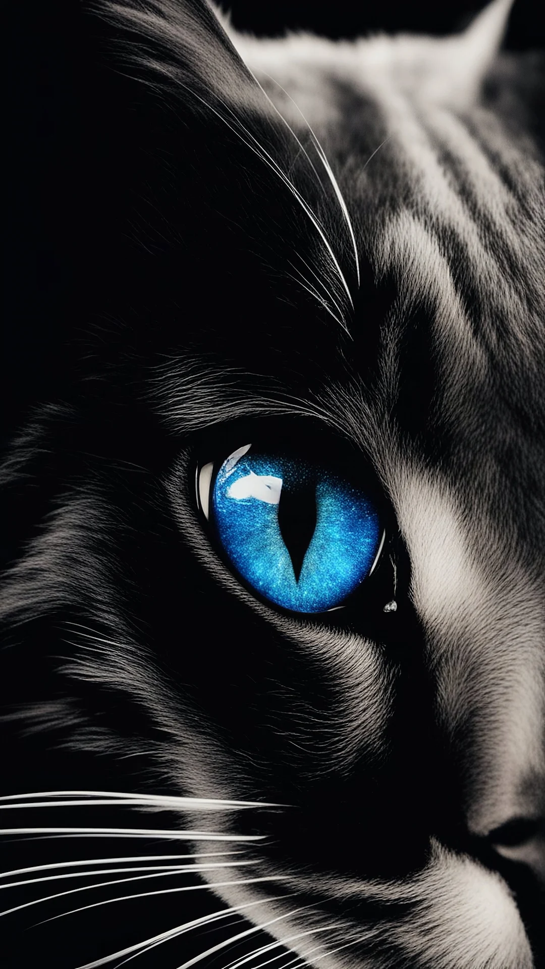 Cat with Glowing Blue Eye in Monochrome - Free 4K mobile Wallpaper