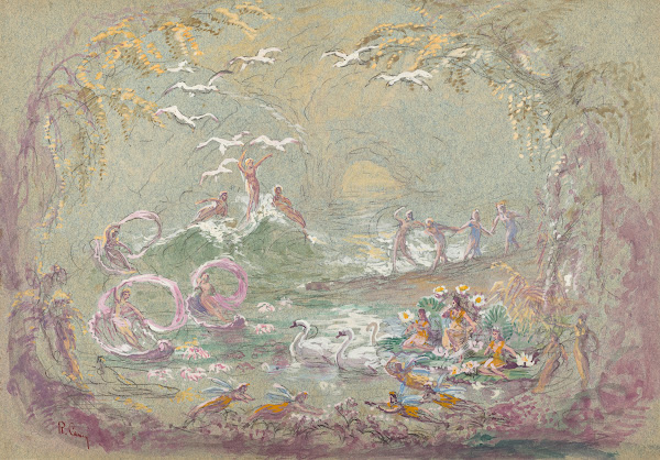 Lake Scene with Fairies and Swans