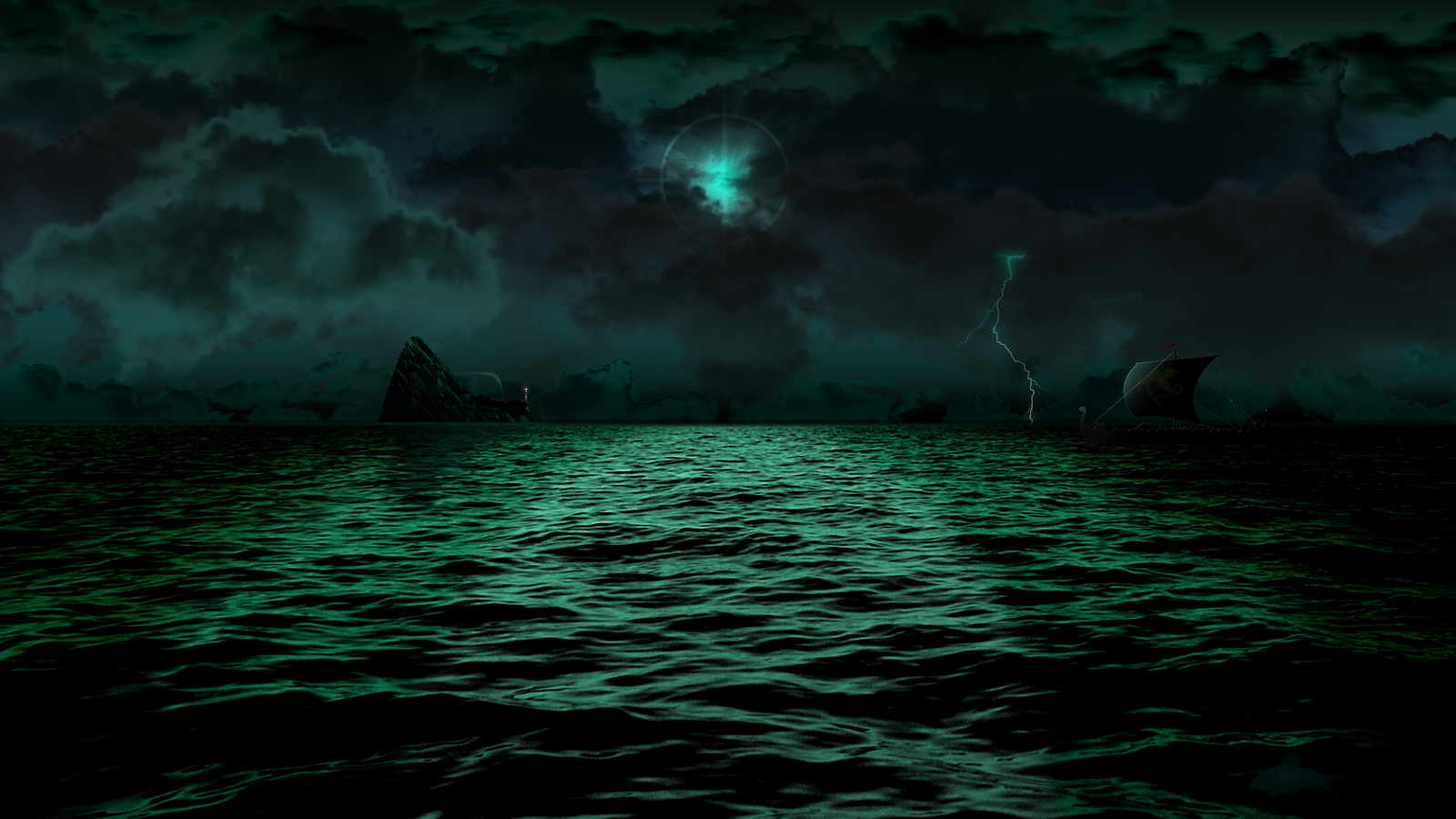 Stormy Green Fantasy Ocean - Digital Fantasy Art 4K Wallpaper (3840x2160)