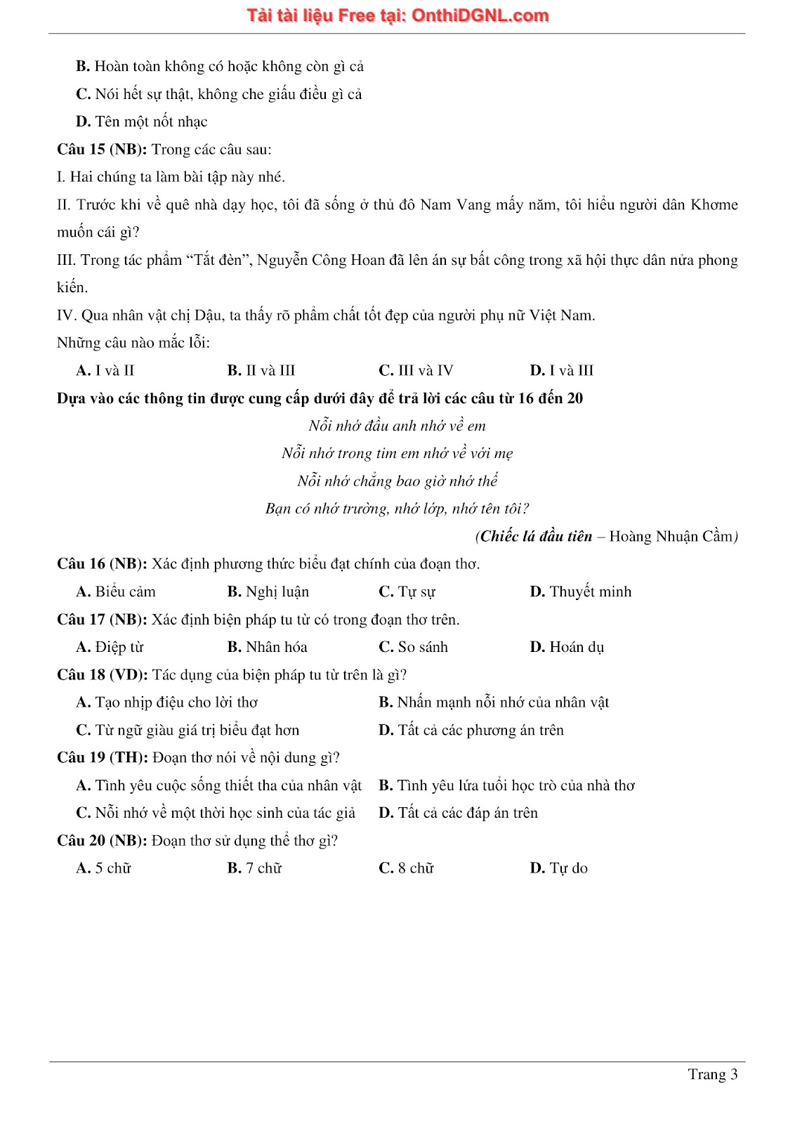 500 bài tập môn Ngữ Văn - Ôn thi ĐGNL ĐHQG TP HCM Phần 24