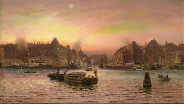 Parti Fra Nyhavn Set Fra GrøNlandske Handelsplads Efter Solnedgang 1908
